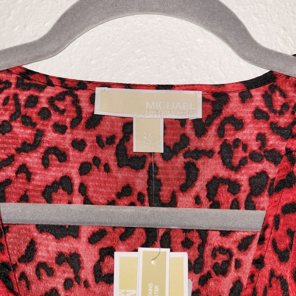 MICHAEL Michael Kors Animal Print Red Ruffled Long Sleeve Dress Size 2X - Picture 3 of 8